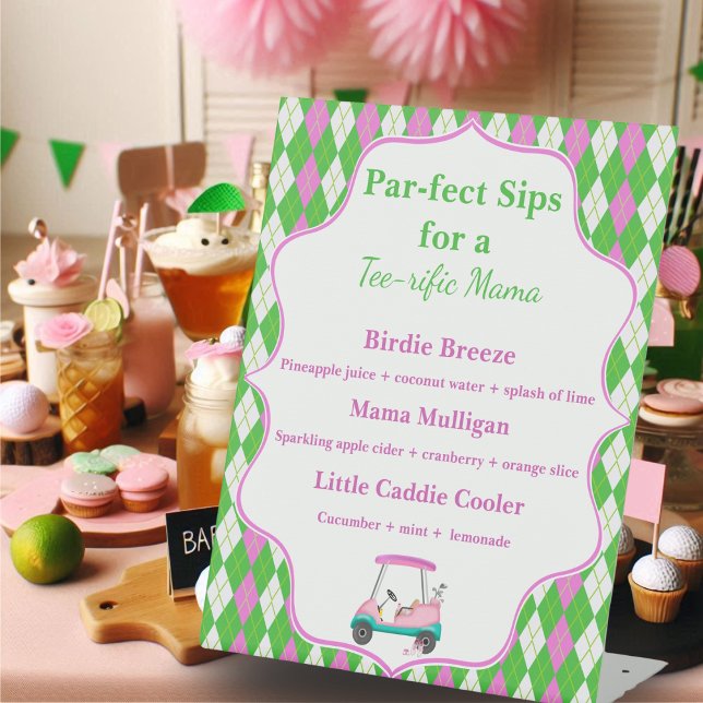 Par Golf Sips Drink Menu Baby Shower Golf Cart  Pedestal Sign (Creator Uploaded)