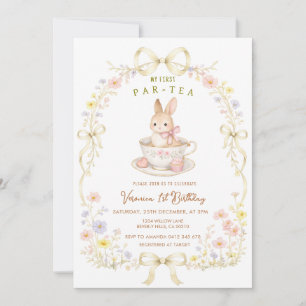 Par-Tea Bunny 1st Birthday wildflower  Invitation
