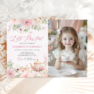 Par-tea Floral Tea Girl Birthday Party Photo Invitation