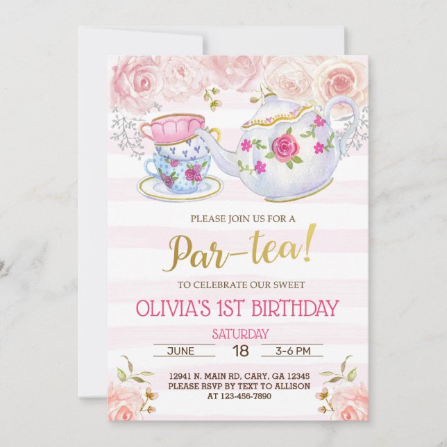 Par-tea, par tea girl birthday invitation. invitation (Front)
