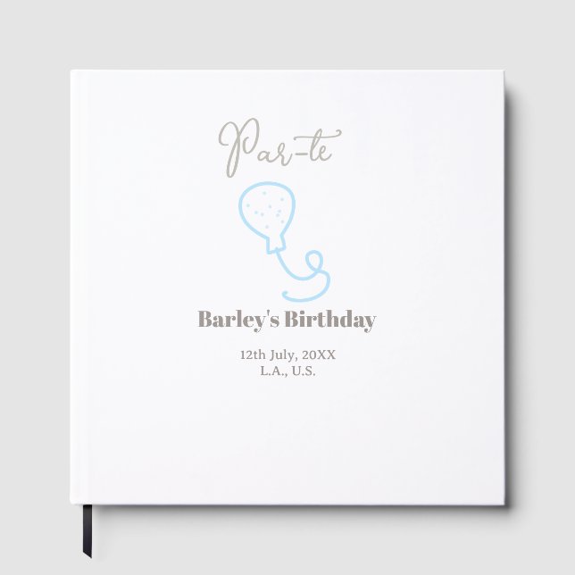 par tee birthday grey blue balloon scribble name guest book (Front)