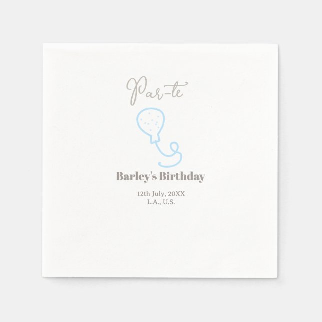 par tee birthday grey blue balloon scribble name napkin (Front)