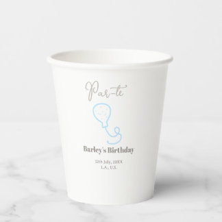 par tee birthday grey blue balloon scribble name paper cups