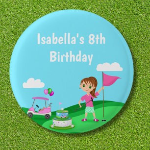 Par-Tee Chibi Girl Birthday Golf Party 3 Cm Round Badge