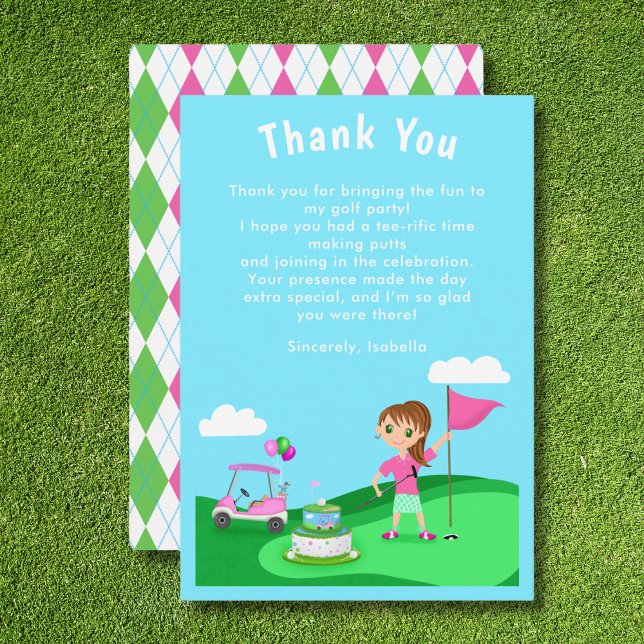 Par-Tee Chibi Girl Birthday Golf Thank You Card (Creator Uploaded)