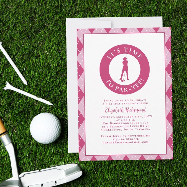 Par Tee Golfer Funny Humour Birthday Party Pink Invitation (Par Tee Golfer Funny Humor Birthday Party For Her Invitation)