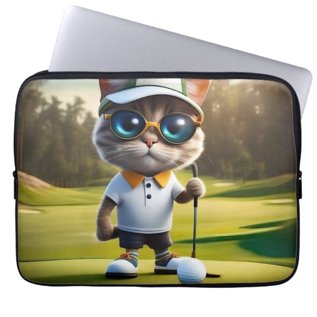 "Par-tee Time: The Cool Cat’s Golf Swing!" Laptop Sleeve (Front)