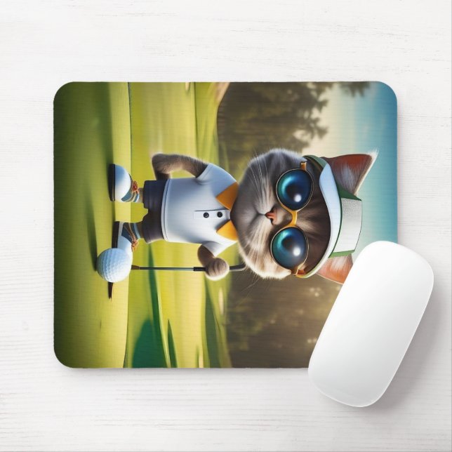 "Par-tee Time: The Cool Cat’s Golf Swing!" Mouse Pad (With Mouse)