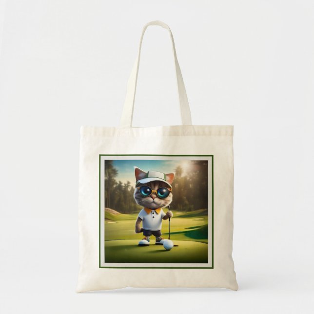 "Par-tee Time: The Cool Cat’s Golf Swing!" Tote Bag (Front)