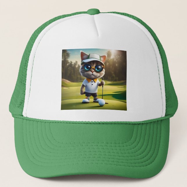 "Par-tee Time: The Cool Cat’s Golf Swing!" Trucker Hat (Front)