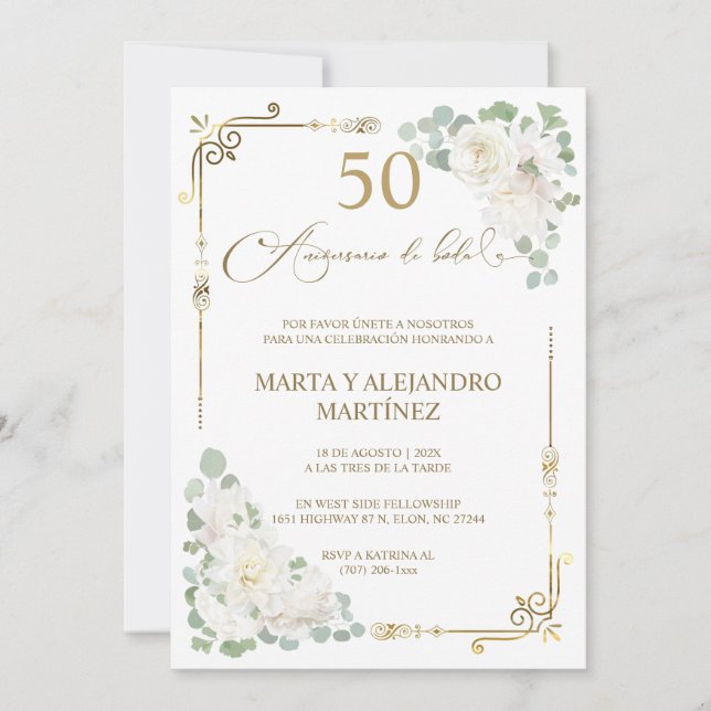 Para 50 Aniversario de Boda Invitation (Front)