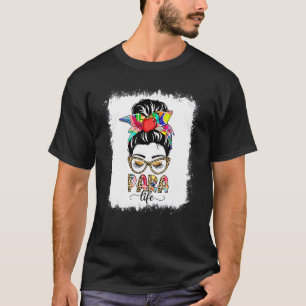 Para Life Messy Bun Women Leopard Paraprofessional T-Shirt