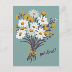 PARABENS CONGRATULATIONS Daisy Bouquet  Custom Postcard