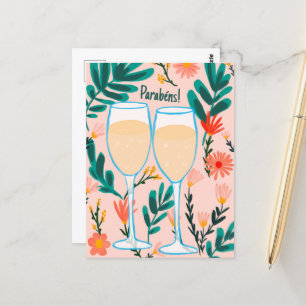 Parabens Sparkling Wine Champagne Floral Congrats Postcard