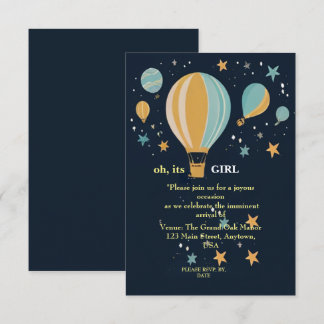 parachute balloons blue babygirl shower invitation