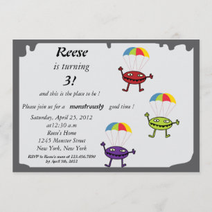 Parachute drop- monster birthday invitation-1 invitation