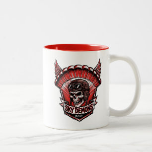 Parachute Skull Wings Sky Demons Motorcycle Club Two-Tone Coffee Mug
