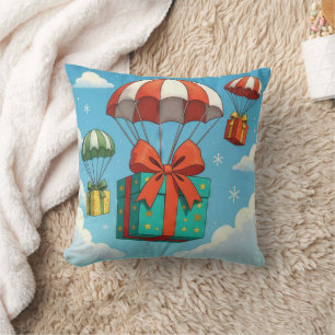 Parachutes Delivering Christmas Gifts  Cushion