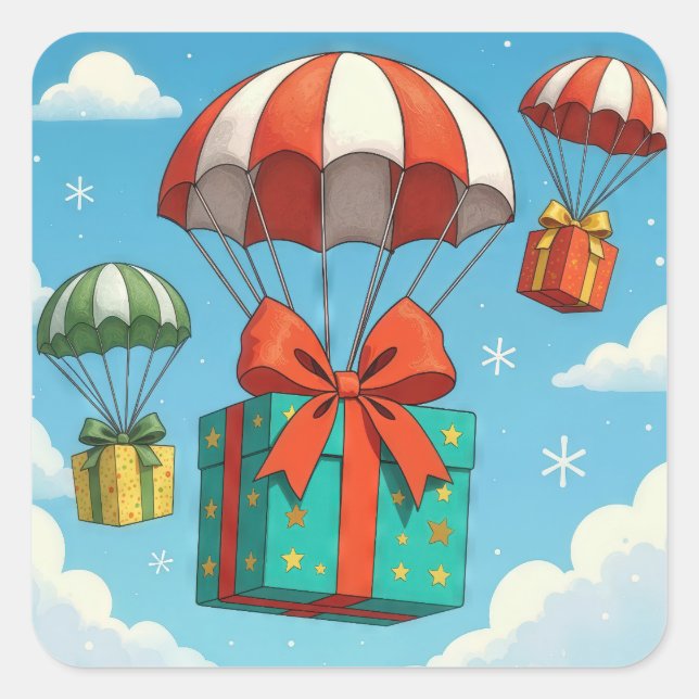 Parachutes Delivering Christmas Gifts  Square Sticker (Front)
