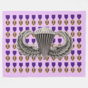PARACHUTES, PURPLE HEART and AIRBORNE WINGS Fleece Blanket