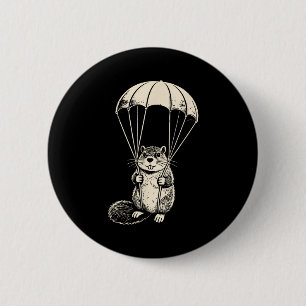 Parachuting beaver funny skydiving beaver vintage 6 cm round badge