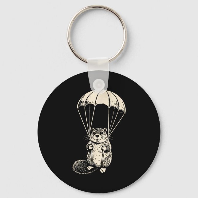 Parachuting beaver funny skydiving beaver vintage key ring (Front)