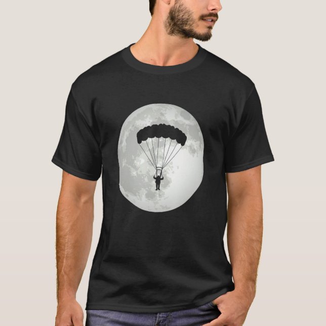 Parachuting Moon Parachutist Paragliding Skydiver  T-Shirt (Front)