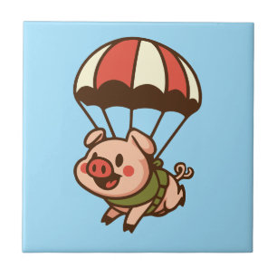 Parachuting pig ceramic tile