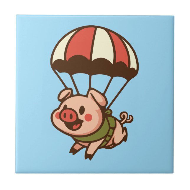 Parachuting pig ceramic tile (Front)
