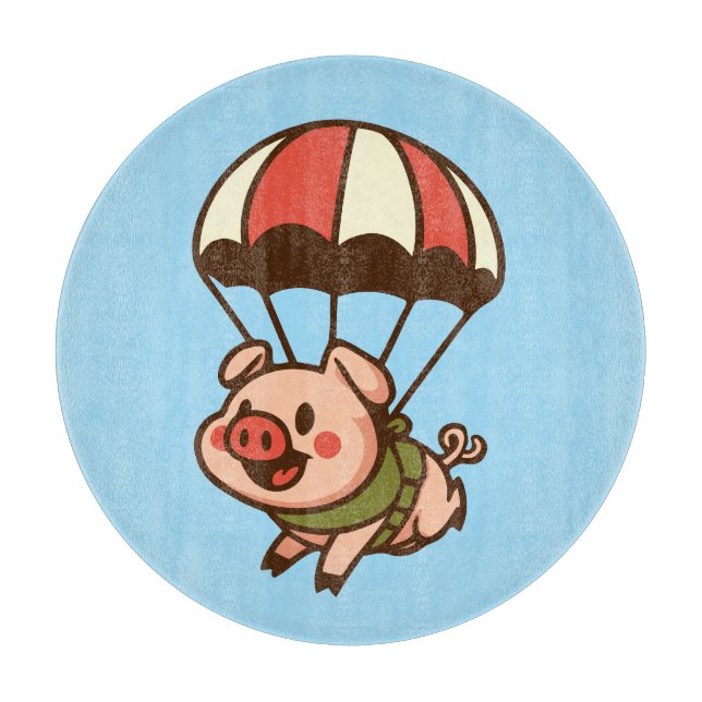 Parachuting pig cutting board (Front)