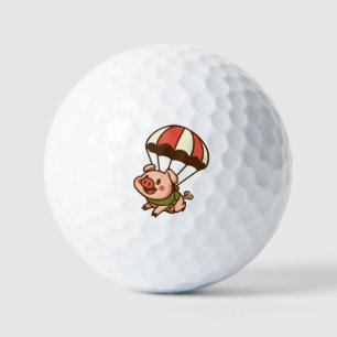 Parachuting pig golf balls