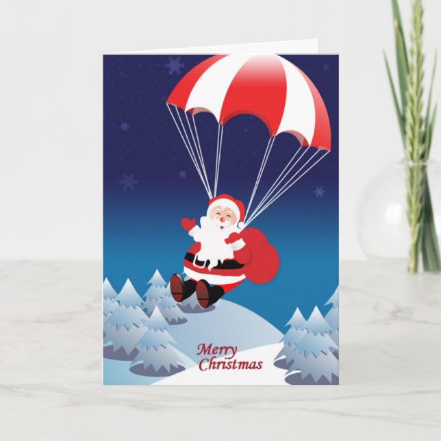 Parachuting Santa Holiday Card (Front)