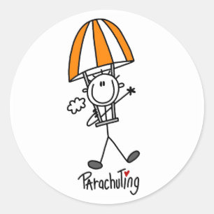 Parachuting Stick Figure Classic Round Sticker