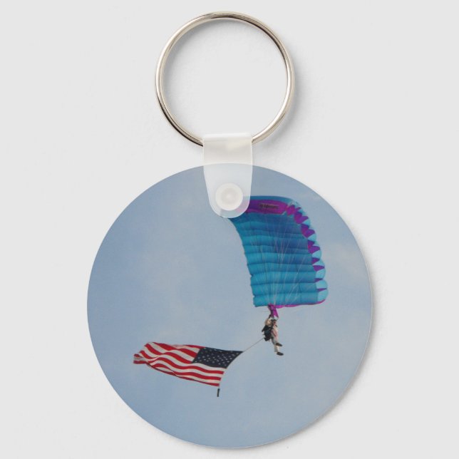 parachuting thew the clear blue sky key ring (Front)