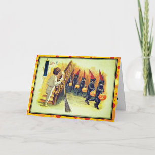 Parade of Black Cats Jolly Halloween Vintage  Card