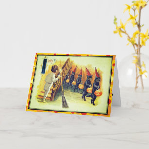 Parade of Black Cats Jolly Halloween Vintage  Card