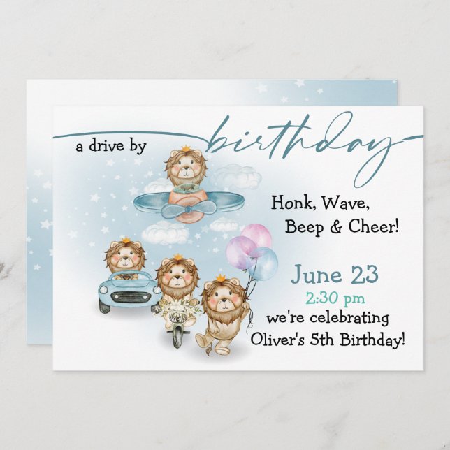 Parade of Lions  Drive By  Birthday NO Masks Invitation (Front/Back)
