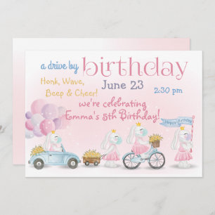 Parade of Pink Bunnies  Drive By  Birthday Invitation