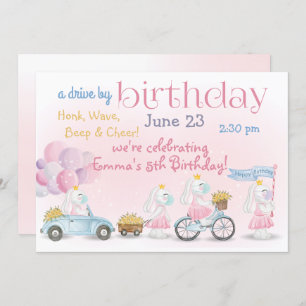 Parade of Pink Bunnies  Drive By  Birthday Invitation