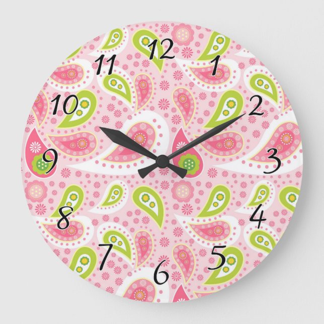 Parade of Pink Paisley Large Clock (Front)