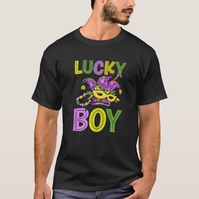 Parade Party Mardi Gras Lucky Boy Carnival Beads M T-Shirt (Front)