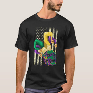 Parade Usa Flag Joker Skull Jester Hat Carnival Ma T-Shirt