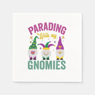 Parading with my Gnomies Funny Mardi Gras Gnomes   Napkin