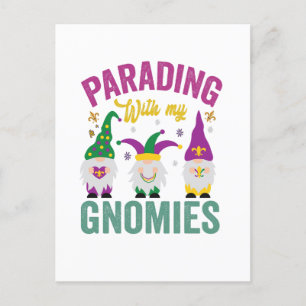 Parading with my Gnomies Funny Mardi Gras Gnomes   Postcard