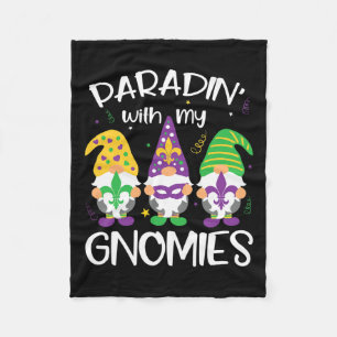 Parading With My Gnomies Funny Mardi Gras Novelty Fleece Blanket
