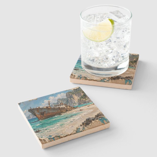 Paradise and Rust Stone Coaster (Side)