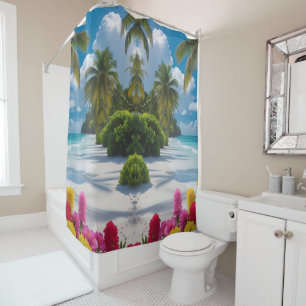 "Paradise Awaits: Coastal Bloom Shower Art Shower Curtain