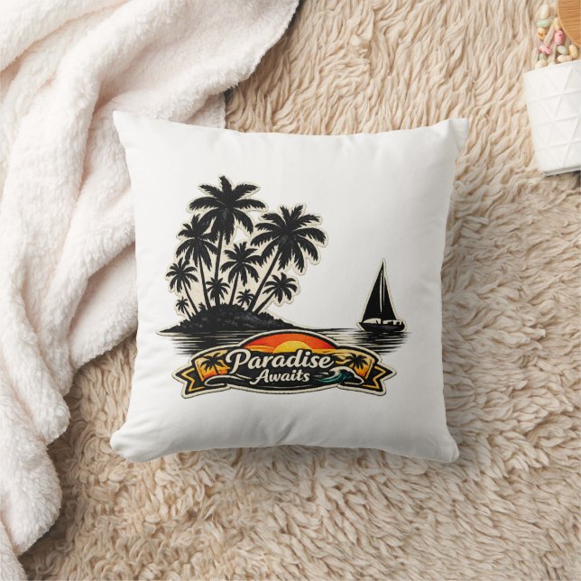 🏝️🌅 “Paradise Awaits” Tropical Pillow 🌴✨ (Blanket)