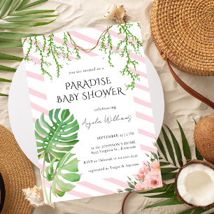 Paradise Baby Shower Tropical Botanical Pink Invitation