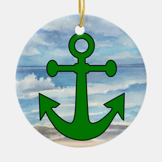 Paradise Beach Anchor Ceramic Ornament (Front)